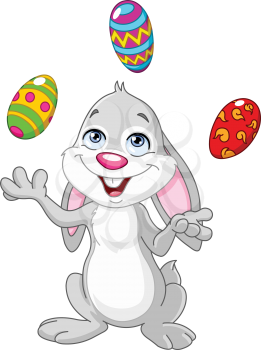 Happy bunny juggling Easter eggs
