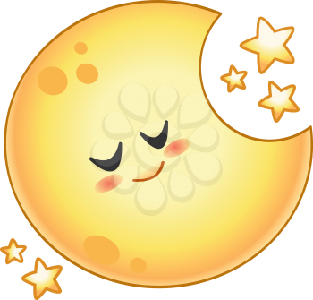 Cartoon sleeping moon with stars