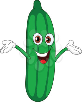 Cheerful cartoon cucumber raising his hands