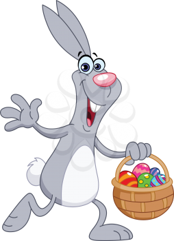 Cheerful rabbit with easter basket