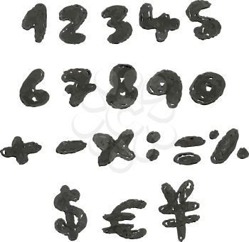 Vector hand drawn blackened numbers and math signs