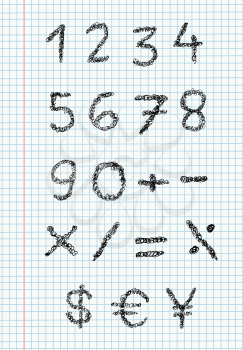 Scribble numbers on a squared paper