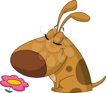 Cartoon dog smelling a flower