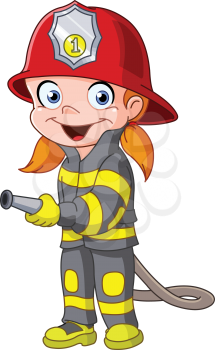 Young girl in a fireman costume