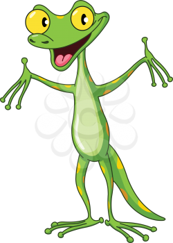 Cheerful gecko raising his arms