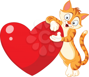 Cute striped ginger cat leaning and presenting a big heart