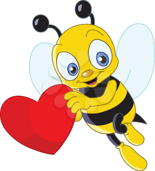 Cute bee holding a heart