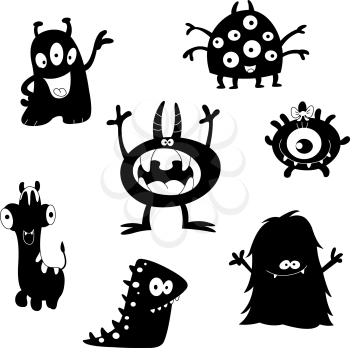 Cartoon funny monsters silhouettes 