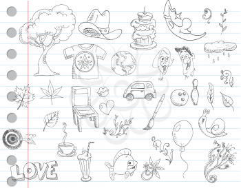 Notebook paper doodles. Set number 1