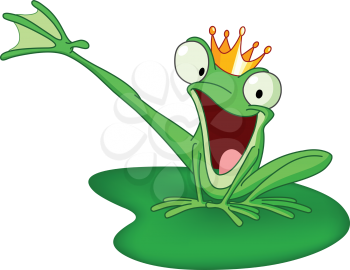Happy frog prince on a lily pad