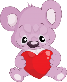 Cute koala holding a heart