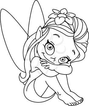 Outlined illustration of a little fairy