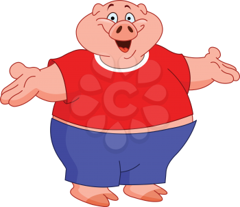 Cartoon pig raising his arms