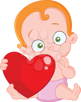 Cute Baby girl with red hair holding a heart