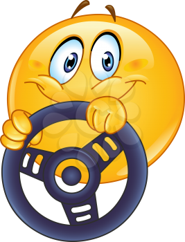 Driving emoticon holding a steering wheel
