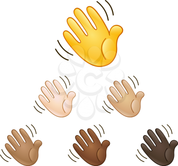 Waving hand sign emoji set of various skin tones