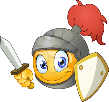 Knight emoticon holding a sword and shield