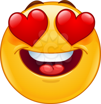 Smiling emoticon face with hearts instead of eyes as an expression of love