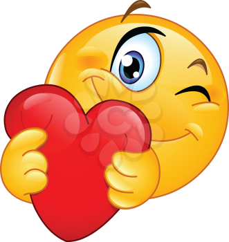 Winking emoticon hugging a red heart