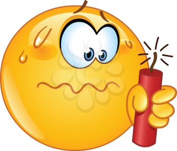 Stressed or hesitating emoji emoticon while holding a dynamite