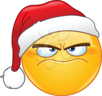 Grumpy angry emoji emoticon with Santa Claus hat celebrating Christmas