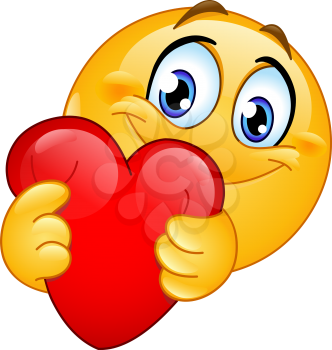 Happy emoji emoticon hugging a red heart