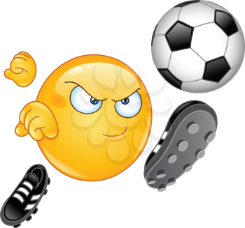 Emoji emoticon playing soccer football, kicking the ball
