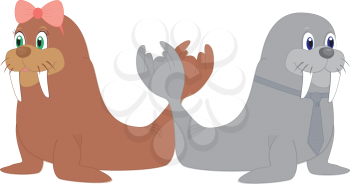 Royalty Free Clipart Image of two walruses forming the letter 'W'