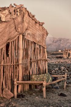 in   ethiopia africa  the poor house of people in the desert of stone