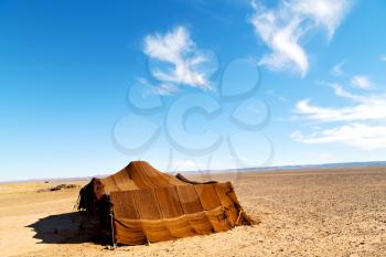 tent in  the desert of morocco sahara and rock  stone    sky