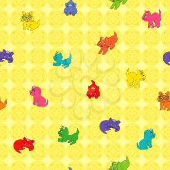 Seamless vector pattern of colorful various cartoon kittens. Background can be used as a separate seamless pattern