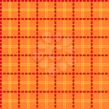 Bright orange seamless mesh vector pattern with single and double dashed lines. Repeat background with geometrical array in orange and red