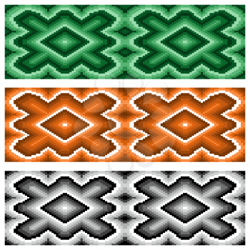 Set of three seamless simple vector patterns in the form of ornamental rhombic strips 