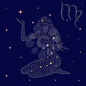 Zodiac sign Virgo on a background of the starry sky, vector illustration