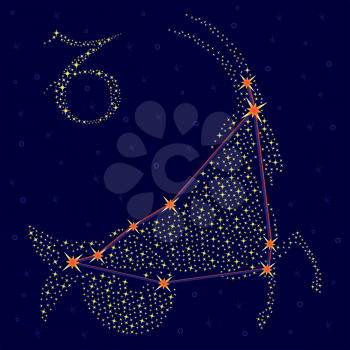 Zodiac sign Capricorn on a background of the starry sky with the scheme of stars in the constellation, vector illustration