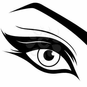Eye silhouette close-up, black and white hand drawing vector illustration