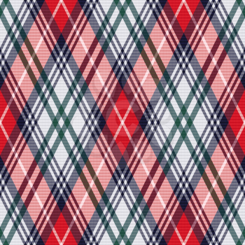 Rhombic seamless vector pattern as a tartan plaid mainly in red and light grey colors