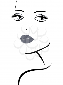 Beautiful fashionable young girl abstract portrait, laconic sketching vector illustration