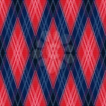 Rhombic contrast seamless vector pattern as a tartan plaid in red and blue colors