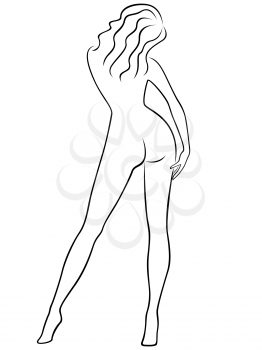 Abstract graceful sender female figure with a view from the back, hand drawing vector outline