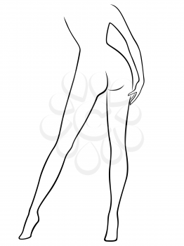 Abstract attractive graceful sender female figure, view from the back, hand drawing vector outline