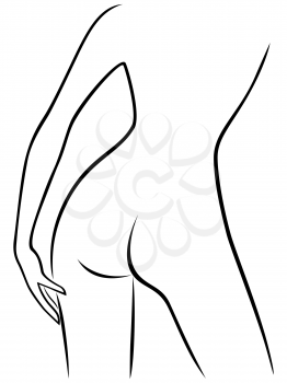 Abstract attractive graceful part of sender female bend body, view from the back, hand drawing vector artwork