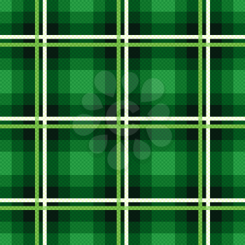 Rectangular seamless vector fabric pattern mainly in emerald hues with contrast lines