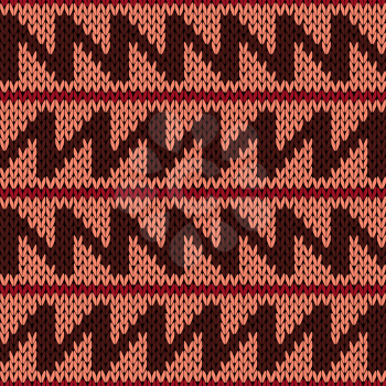 Abstract knitting ornamental seamless vector pattern with zigzag lines as a knitted fabric texture in warm colors