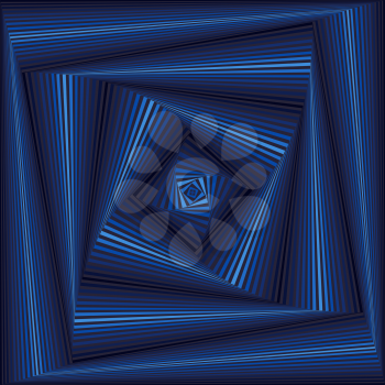 Concentric square shapes forming the sequence with swirl pseudo 3D effect, abstract vector pattern in grey and blue hues