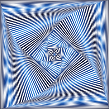 Concentric square shapes forming the sequence with swirl pseudo 3D effect, abstract vector pattern in blue and white colors