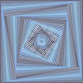 Concentric square shapes forming the sequence with swirling pseudo  effect, abstract vector pattern in white and blue hues