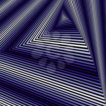 Concentric triangle shapes forming the sequence with swirl pseudo 3D effect, abstract vector pattern in black and blue colors