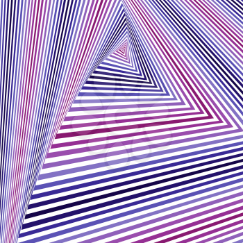 Sequence of abstract concentric whirling triangle forms with magenta and blue colour transitions as pseudo 3D effect, vector pattern