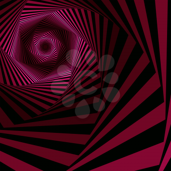 Concentric hexagonal shapes forming the digital sequence with swirl pseudo 3D effect, abstract vector pattern in magenta and black color